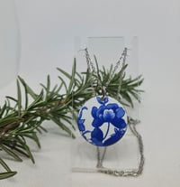 Image 1 of Enamel Pendant Necklace -  Blue and White Floral (EJ033)