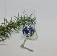 Image 2 of  Enamel Pendant Necklace - Blue and White Pansy (EJ034)