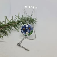 Image 3 of  Enamel Pendant Necklace - Blue and White Pansy (EJ034)