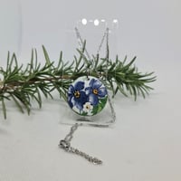 Image 1 of  Enamel Pendant Necklace - Blue and White Pansy (EJ034)