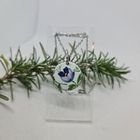 Image 2 of Enamel Pendant Necklace - Blue and White Pansy (EJ035)