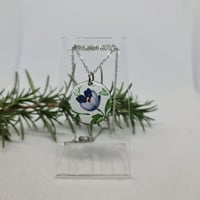 Image 3 of Enamel Pendant Necklace - Blue and White Pansy (EJ035)