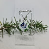 Image 1 of Enamel Pendant Necklace - Blue and White Pansy (EJ035)