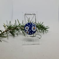 Image 3 of Enamel Pendant Necklace -  White Daisies on Dark Blue  (EJ036)