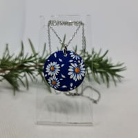 Image 1 of Enamel Pendant Necklace -  White Daisies on Dark Blue  (EJ036)