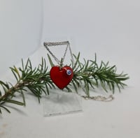 Image 3 of Enamel Pendant Necklace - Red Heart with Millefiori Bead Highlight (EJ037)