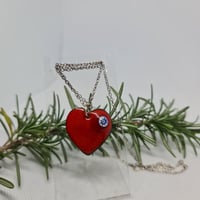 Image 1 of Enamel Pendant Necklace - Red Heart with Millefiori Bead Highlight (EJ037)