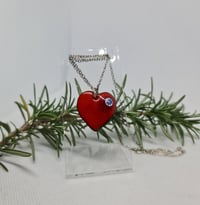 Image 2 of Enamel Pendant Necklace - Red Heart with Millefiori Bead Highlight (EJ037)