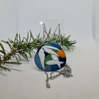 Image 3 of Enamel Pendant Necklace - White Gum Leaves on a Multi Coloured Background (EJ038)