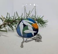 Image 2 of Enamel Pendant Necklace - White Gum Leaves on a Multi Coloured Background (EJ038)