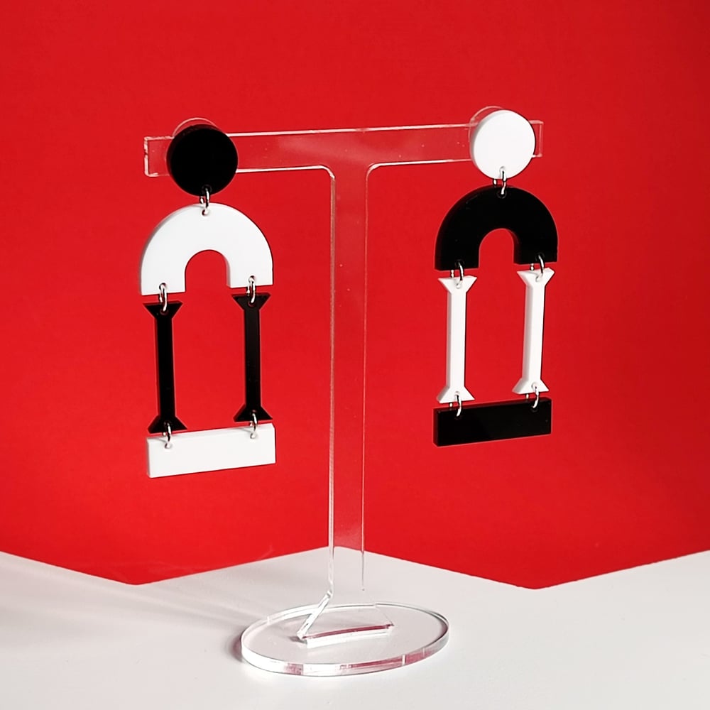 Image of Memphis Love - Architectural Arch and Column Mismatched Statement Acrylic Earrings