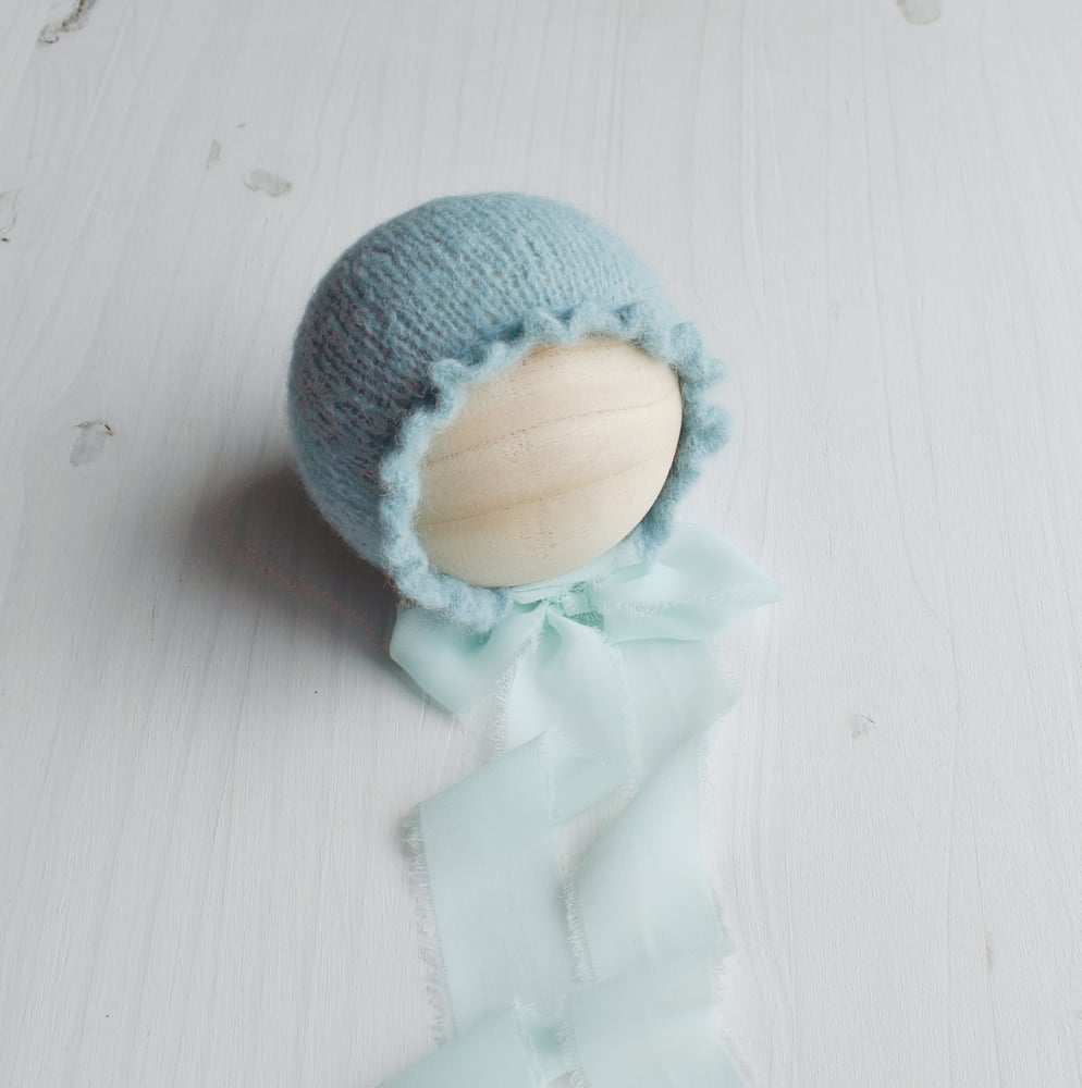 Image of Tiffany Blue Ruffle Brimmed Bonnet & Wrap