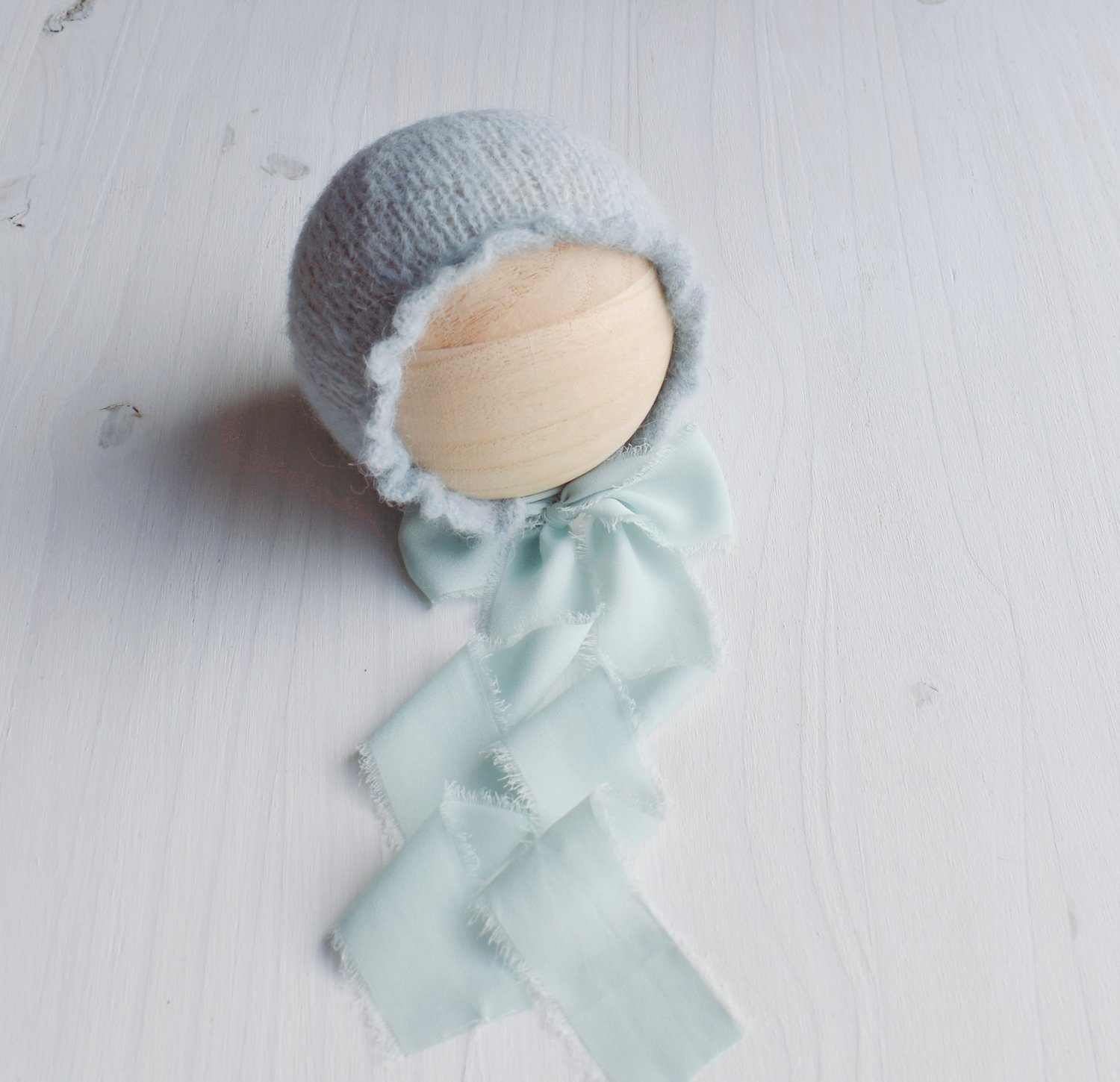 Image of Misty Blue Ruffle Brimmed Bonnet & Wrap