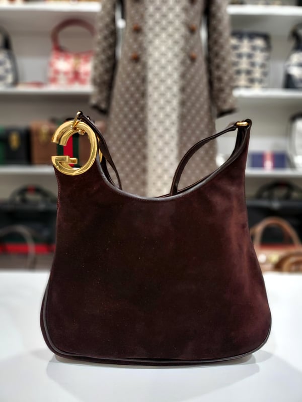 Image of Vtg Gucci Brown Suede Shoulder Bag