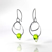 Image 1 of Green Berries on Vine: Art Glass & Silver Earrings. Ready to Ship.