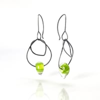 Image 2 of Green Berries on Vine: Art Glass & Silver Earrings. Ready to Ship.