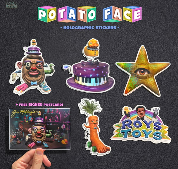 Image of Potato Face  Holographic Sticker Pack + Free SIGNED Postcard!