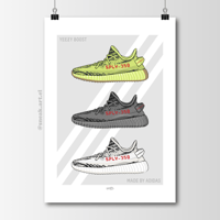 Sneaker Poster 3 Stripes Yeezy 350 V2 “Zebra”, “Beluga” and “Frozen Yellow”