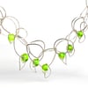 Green Berries on a Leafy Vine: Art Glass & Silver Necklace. Ready to Ship.
