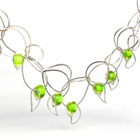 Image 1 of Green Berries on a Leafy Vine: Art Glass & Silver Necklace. Ready to Ship.