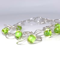 Image 2 of Green Berries on a Leafy Vine: Art Glass & Silver Necklace. Ready to Ship.