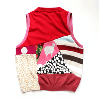 Image 1 of patchwork sheep red pink vneck adult m/l large medium courtneycourtney top cropped sweater vest