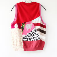 Image 3 of patchwork sheep red pink vneck adult m/l large medium courtneycourtney top cropped sweater vest