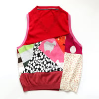 Image 5 of patchwork sheep red pink vneck adult m/l large medium courtneycourtney top cropped sweater vest