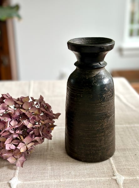 Image of Vintage wooden black milk jar
