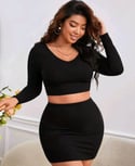  Plus  Size Solid Crop Tee & Bodycon Skirt