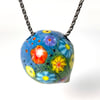 Wild Flowers Everywhere and Off Center: Art Glass Necklace. Ready to Ship.