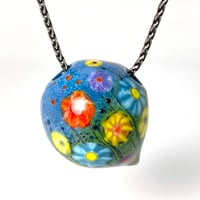 Image 1 of Wild Flowers Everywhere and Off Center: Art Glass Necklace. Ready to Ship.