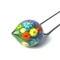 Image 2 of Wild Flowers Everywhere and Off Center: Art Glass Necklace. Ready to Ship.
