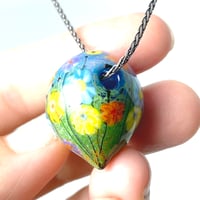 Image 3 of Wild Flowers Everywhere and Off Center: Art Glass Necklace. Ready to Ship.