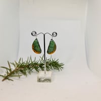 Image 2 of Enamel Earrings - Greens and Pumpkin Crackle Style Enamel (EJ039)