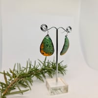 Image 4 of Enamel Earrings - Greens and Pumpkin Crackle Style Enamel (EJ039)
