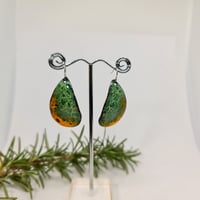 Image 1 of Enamel Earrings - Greens and Pumpkin Crackle Style Enamel (EJ039)