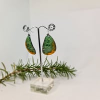 Image 3 of Enamel Earrings - Greens and Pumpkin Crackle Style Enamel (EJ039)