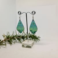 Image 2 of Enamel Earrings - Cream, Sky Blue and Greens in  Rib Textured Style Enamel (EJ041)