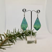 Image 4 of Enamel Earrings - Cream, Sky Blue and Greens in  Rib Textured Style Enamel (EJ041)