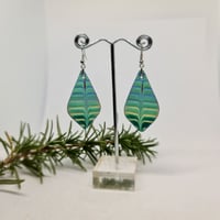 Image 1 of Enamel Earrings - Cream, Sky Blue and Greens in  Rib Textured Style Enamel (EJ041)