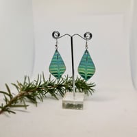 Image 3 of Enamel Earrings - Cream, Sky Blue and Greens in  Rib Textured Style Enamel (EJ041)
