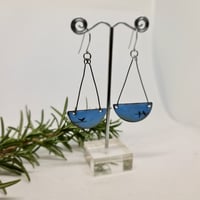 Image 2 of Enamel Earrings - Bird on a Wire,  French Blue with Tiny Black Birds (EJ042)