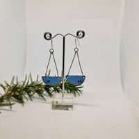 Image 3 of Enamel Earrings - Bird on a Wire,  French Blue with Tiny Black Birds (EJ042)