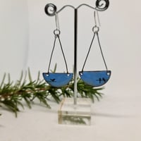 Image 1 of Enamel Earrings - Bird on a Wire,  French Blue with Tiny Black Birds (EJ042)