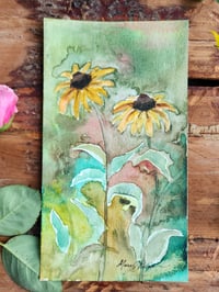 Image 2 of Brown Eyed Susans on Green -Watercolor Painting 