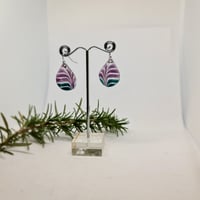Image 1 of Enamel Earrings - White, Mauve and Emerald in Rib Textured Style Enamel (EJ044)