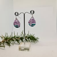 Image 2 of Enamel Earrings - White, Mauve and Emerald in Rib Textured Style Enamel (EJ044)