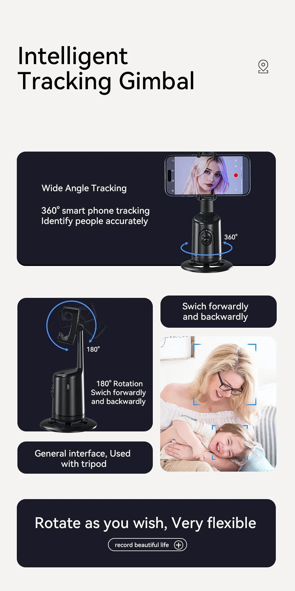 Essager Auto Face Tracking Tripod 360 Rotation AI Smart Shooting Phone Holder