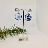 Image 1 of Enamel Earrings - Cobalt Blue and White Florals  (EJ048)